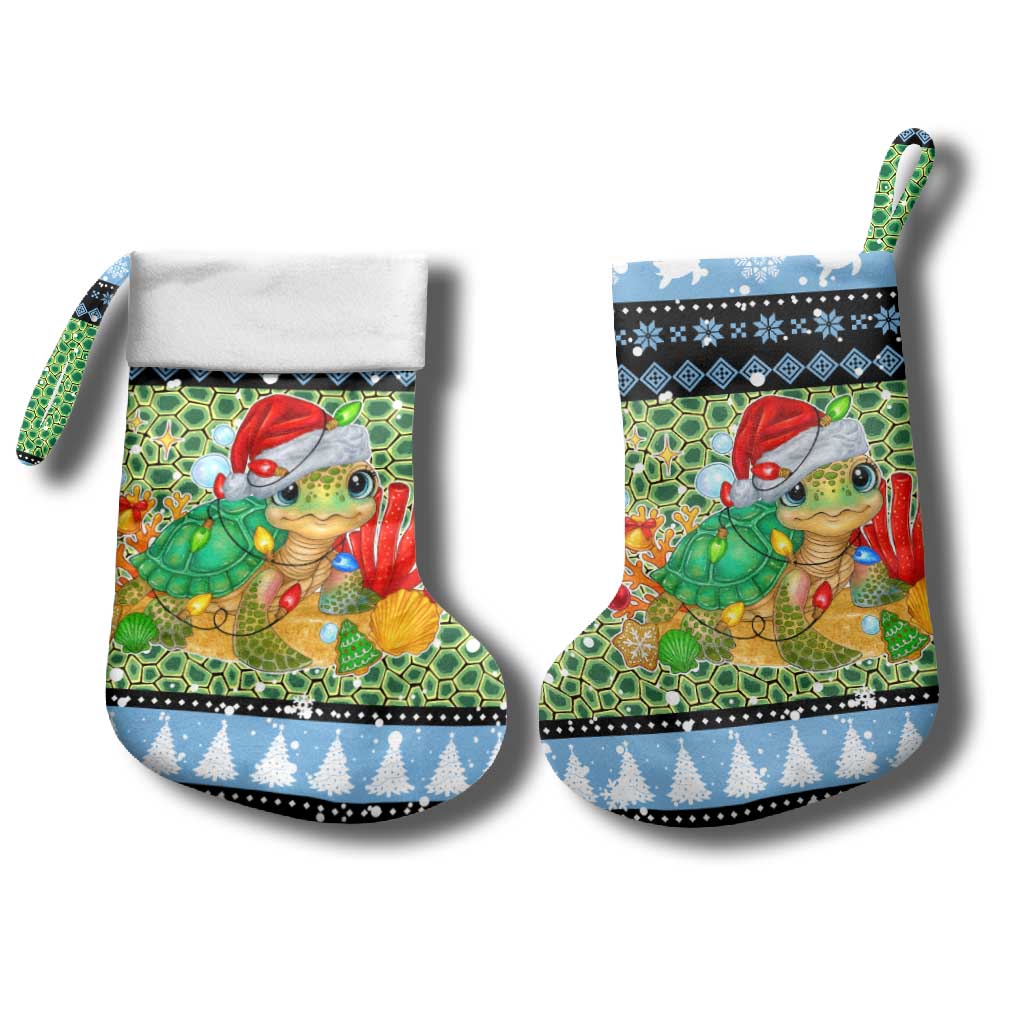 Micronesia Christmas Stocking with Santa Turtle Coral Reef and Holiday Ocean Pattern - Polynesian Pride