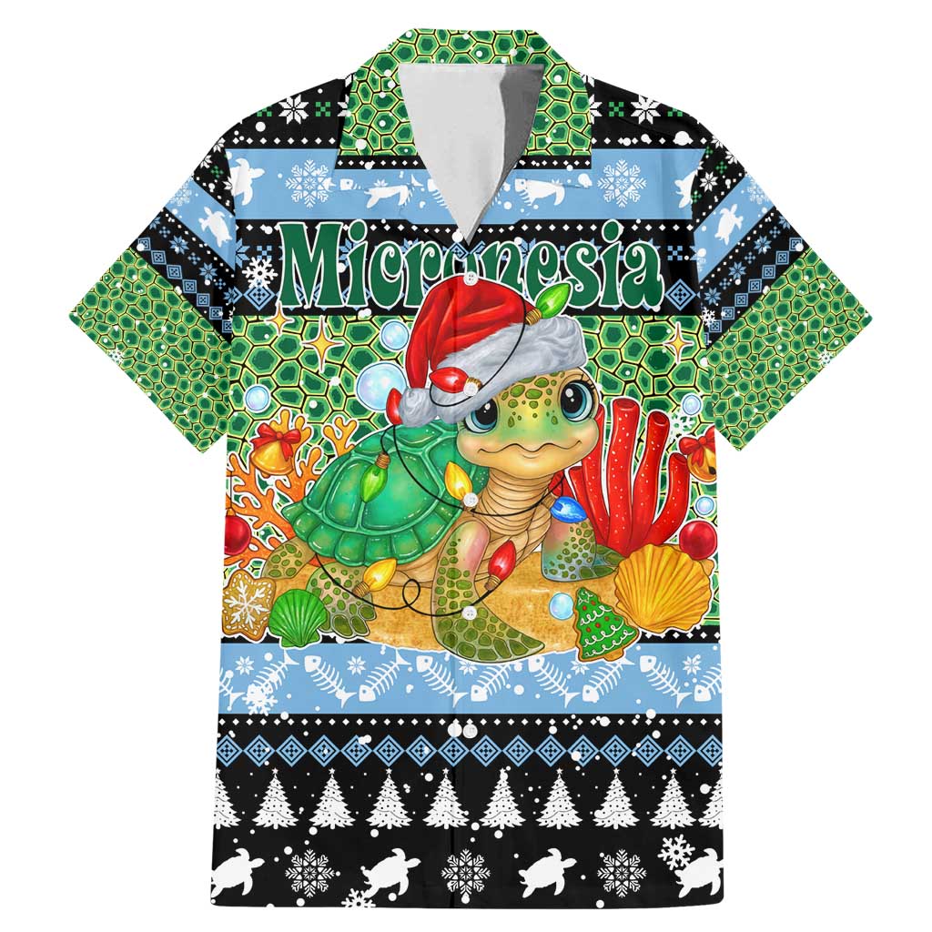 Micronesia Christmas Family Matching Mermaid Dress and Hawaiian Shirt with Santa Turtle Coral Reef and Holiday Ocean Pattern - Polynesian Pride