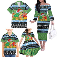 Micronesia Christmas Family Matching Off The Shoulder Long Sleeve Dress and Hawaiian Shirt with Santa Turtle Coral Reef and Holiday Ocean Pattern - Polynesian Pride