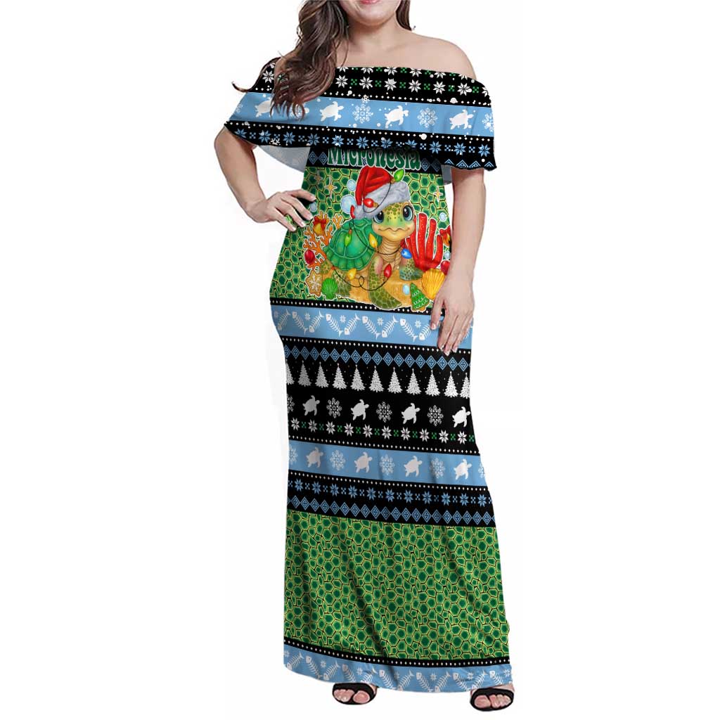 Micronesia Christmas Family Matching Off Shoulder Maxi Dress and Hawaiian Shirt with Santa Turtle Coral Reef and Holiday Ocean Pattern - Polynesian Pride