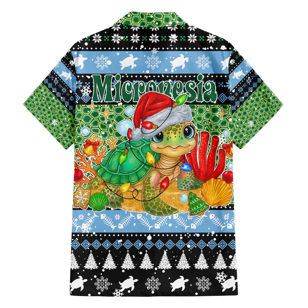 Micronesia Christmas Family Matching Off Shoulder Short Dress and Hawaiian Shirt with Santa Turtle Coral Reef and Holiday Ocean Pattern - Polynesian Pride