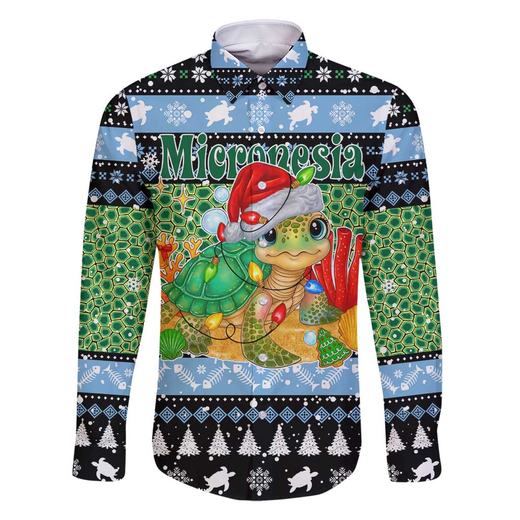 Micronesia Christmas Family Matching Off Shoulder Short Dress and Hawaiian Shirt with Santa Turtle Coral Reef and Holiday Ocean Pattern - Polynesian Pride