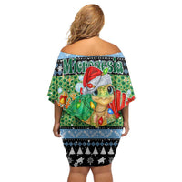 Micronesia Christmas Family Matching Off Shoulder Short Dress and Hawaiian Shirt with Santa Turtle Coral Reef and Holiday Ocean Pattern - Polynesian Pride