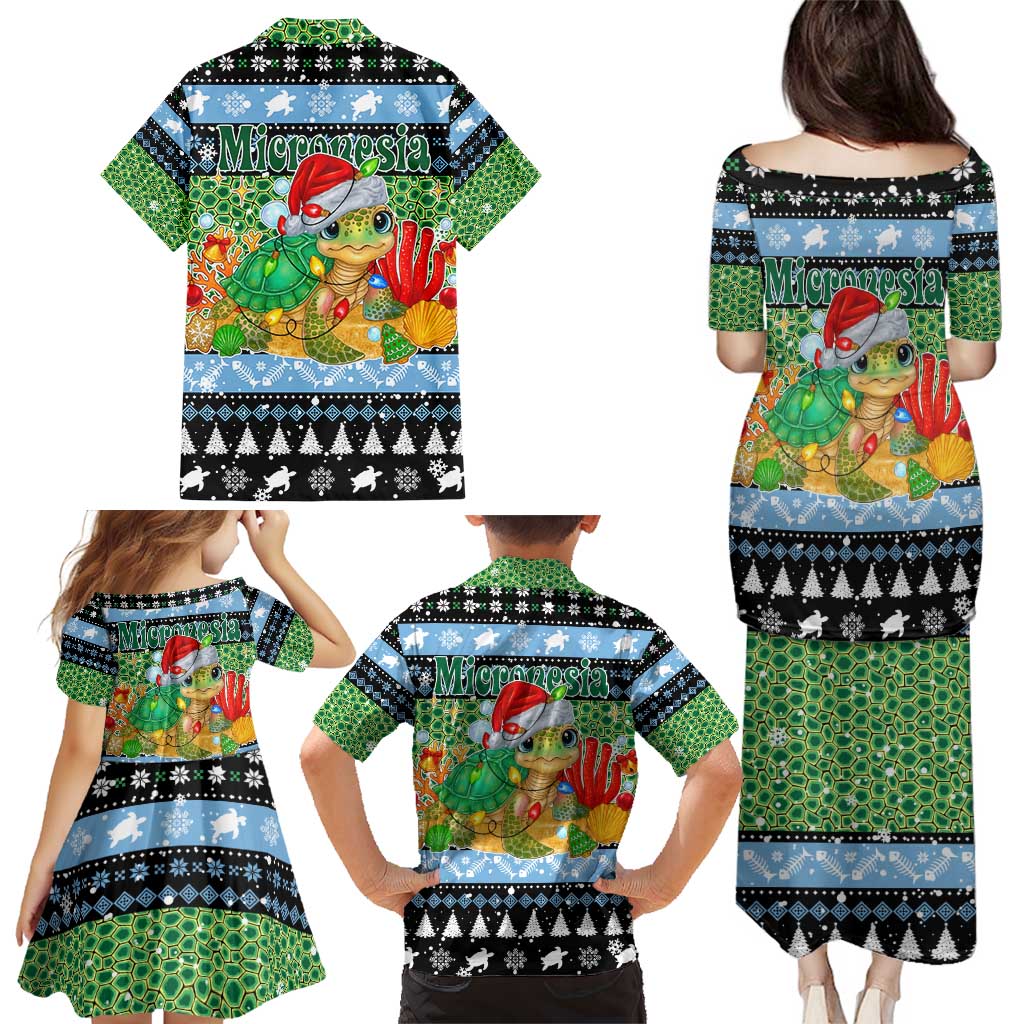 Micronesia Christmas Family Matching Puletasi and Hawaiian Shirt with Santa Turtle Coral Reef and Holiday Ocean Pattern - Polynesian Pride