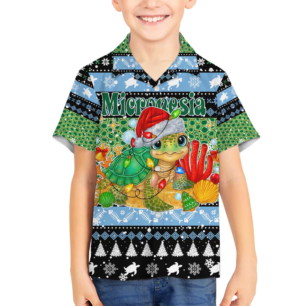 Micronesia Christmas Family Matching Tank Maxi Dress and Hawaiian Shirt with Santa Turtle Coral Reef and Holiday Ocean Pattern - Polynesian Pride