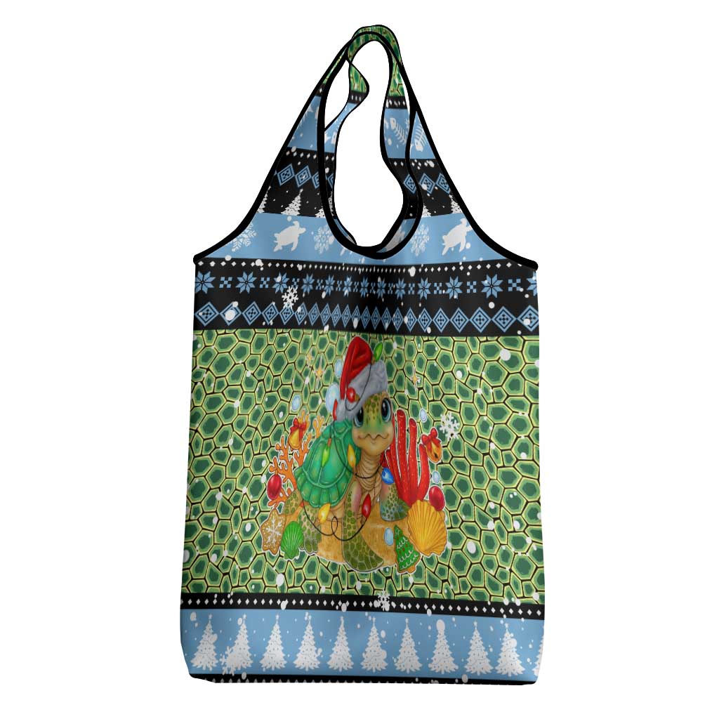 Micronesia Christmas Grocery Bag with Santa Turtle Coral Reef and Holiday Ocean Pattern - Polynesian Pride