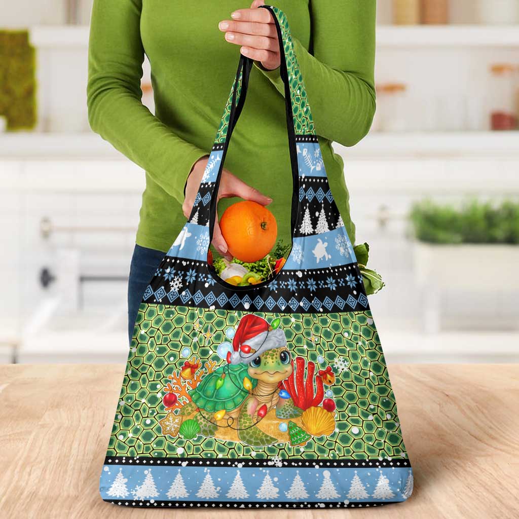 Micronesia Christmas Grocery Bag with Santa Turtle Coral Reef and Holiday Ocean Pattern - Polynesian Pride