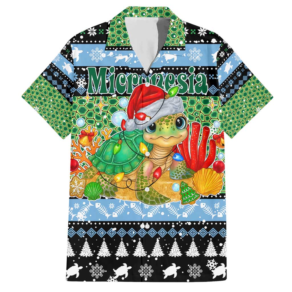 Micronesia Christmas Hawaiian Shirt with Santa Turtle Coral Reef and Holiday Ocean Pattern - Polynesian Pride