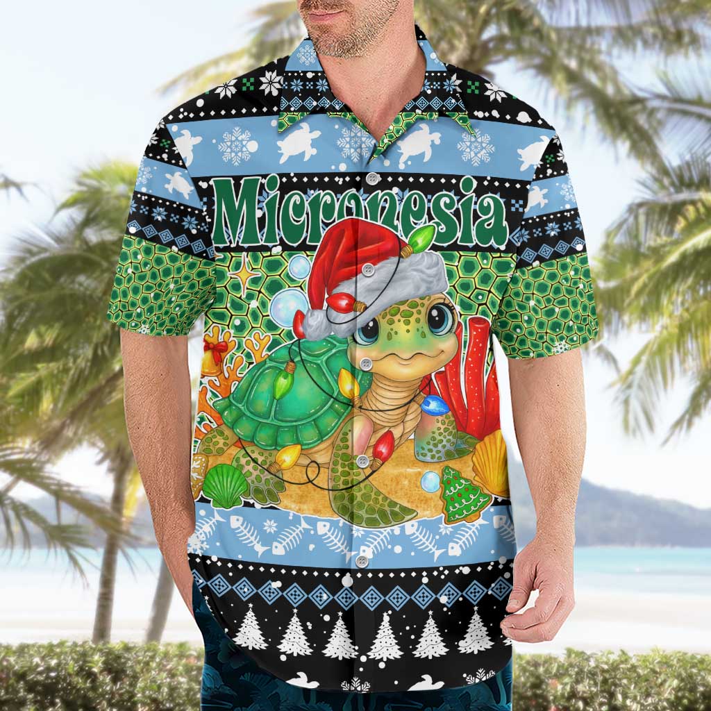 Micronesia Christmas Hawaiian Shirt with Santa Turtle Coral Reef and Holiday Ocean Pattern - Polynesian Pride