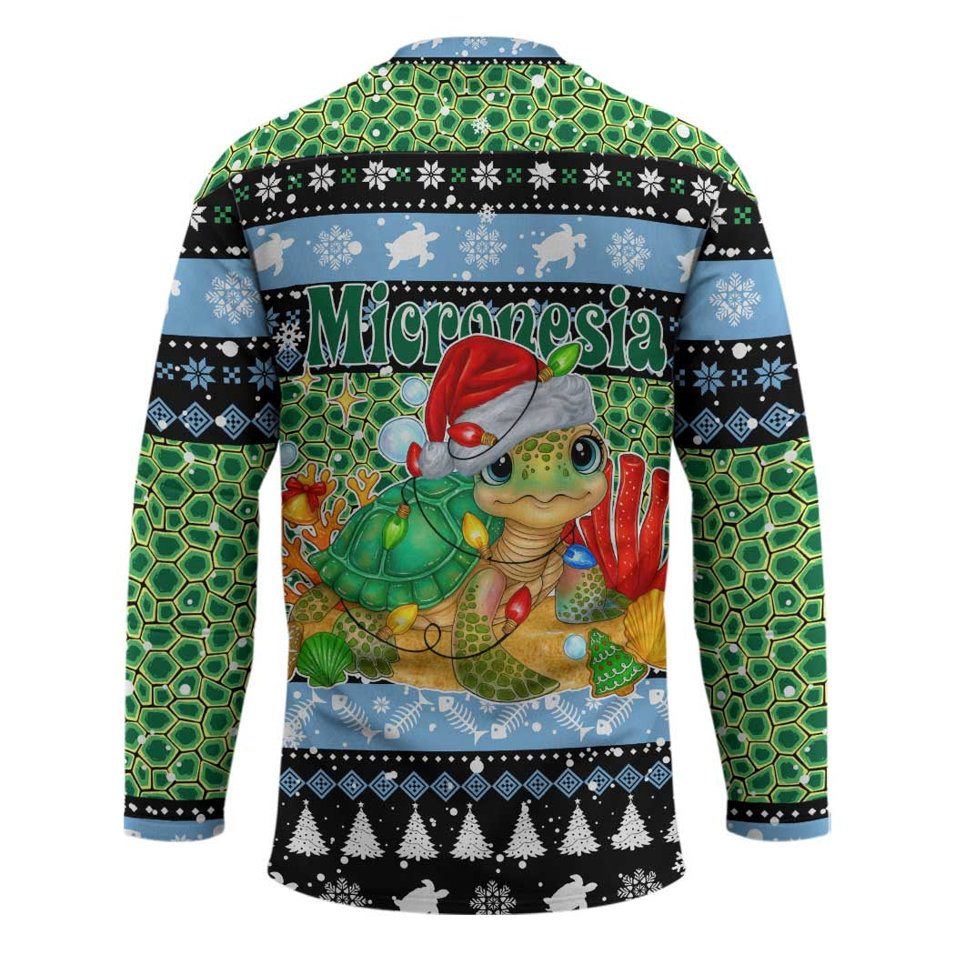 Micronesia Christmas Hockey Jersey with Santa Turtle Coral Reef and Holiday Ocean Pattern - Polynesian Pride