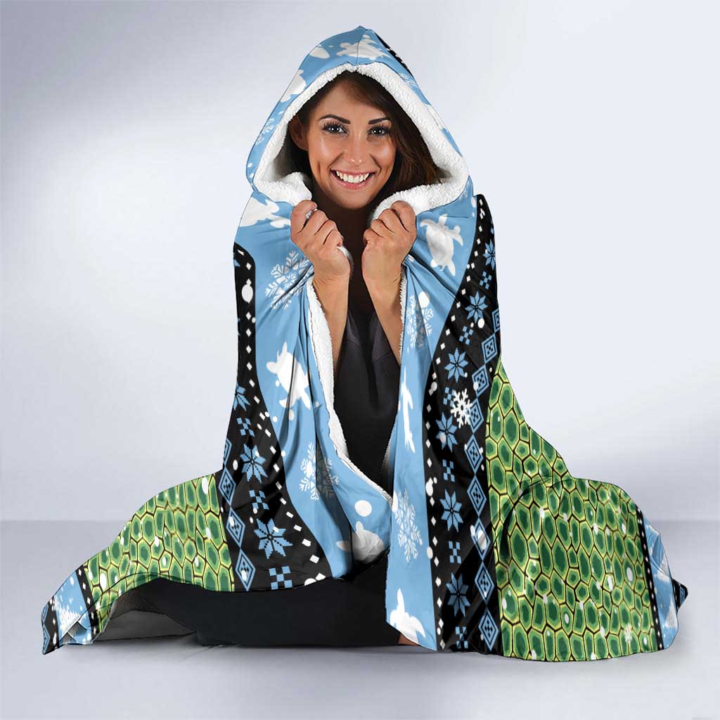 Micronesia Christmas Hooded Blanket with Santa Turtle Coral Reef and Holiday Ocean Pattern - Polynesian Pride