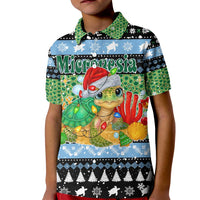 Micronesia Christmas Kid Polo Shirt with Santa Turtle Coral Reef and Holiday Ocean Pattern - Polynesian Pride