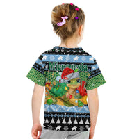 Micronesia Christmas Kid T Shirt with Santa Turtle Coral Reef and Holiday Ocean Pattern - Polynesian Pride