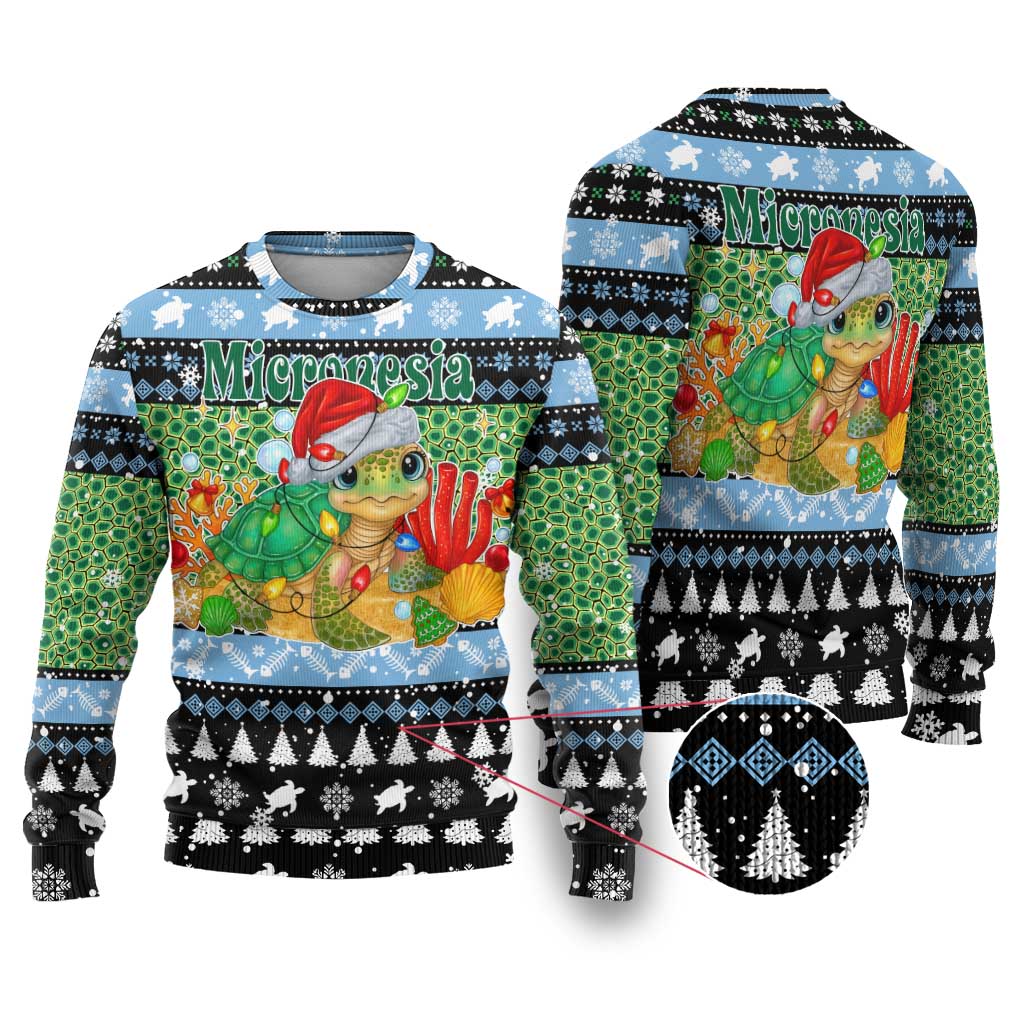Micronesia Christmas Ugly Christmas Sweater with Santa Turtle Coral Reef and Holiday Ocean Pattern - Polynesian Pride