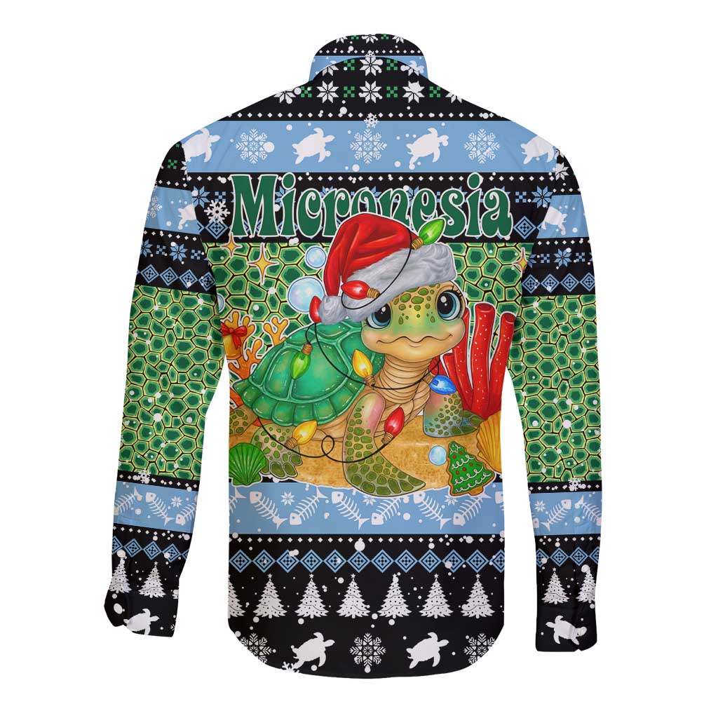 Micronesia Christmas Long Sleeve Button Shirt with Santa Turtle Coral Reef and Holiday Ocean Pattern - Polynesian Pride