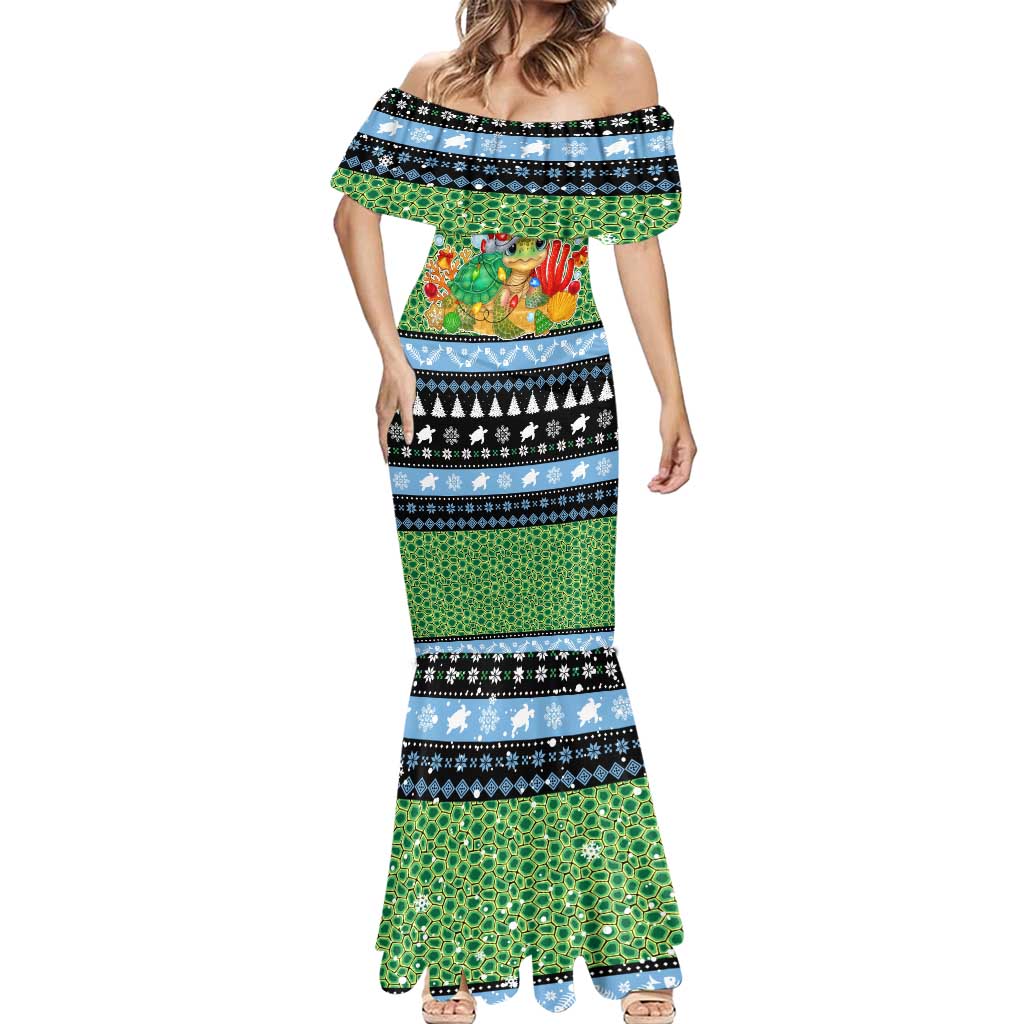 Micronesia Christmas Mermaid Dress with Santa Turtle Coral Reef and Holiday Ocean Pattern - Polynesian Pride