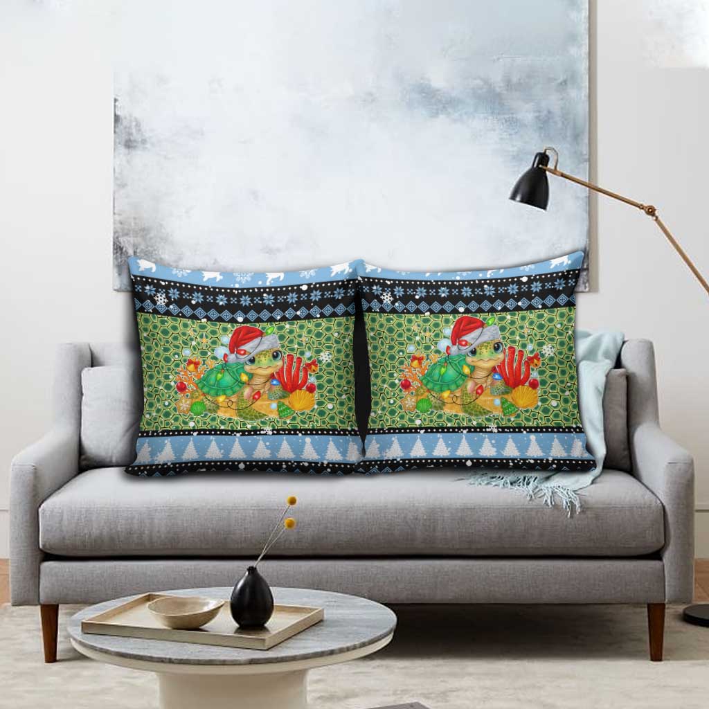 Micronesia Christmas Pillow Cover with Santa Turtle Coral Reef and Holiday Ocean Pattern - Polynesian Pride