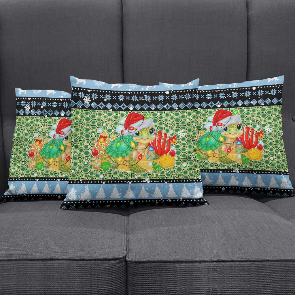Micronesia Christmas Pillow Cover with Santa Turtle Coral Reef and Holiday Ocean Pattern - Polynesian Pride