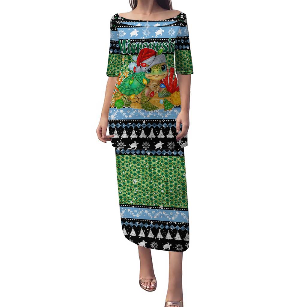 Micronesia Christmas Puletasi with Santa Turtle Coral Reef and Holiday Ocean Pattern - Polynesian Pride