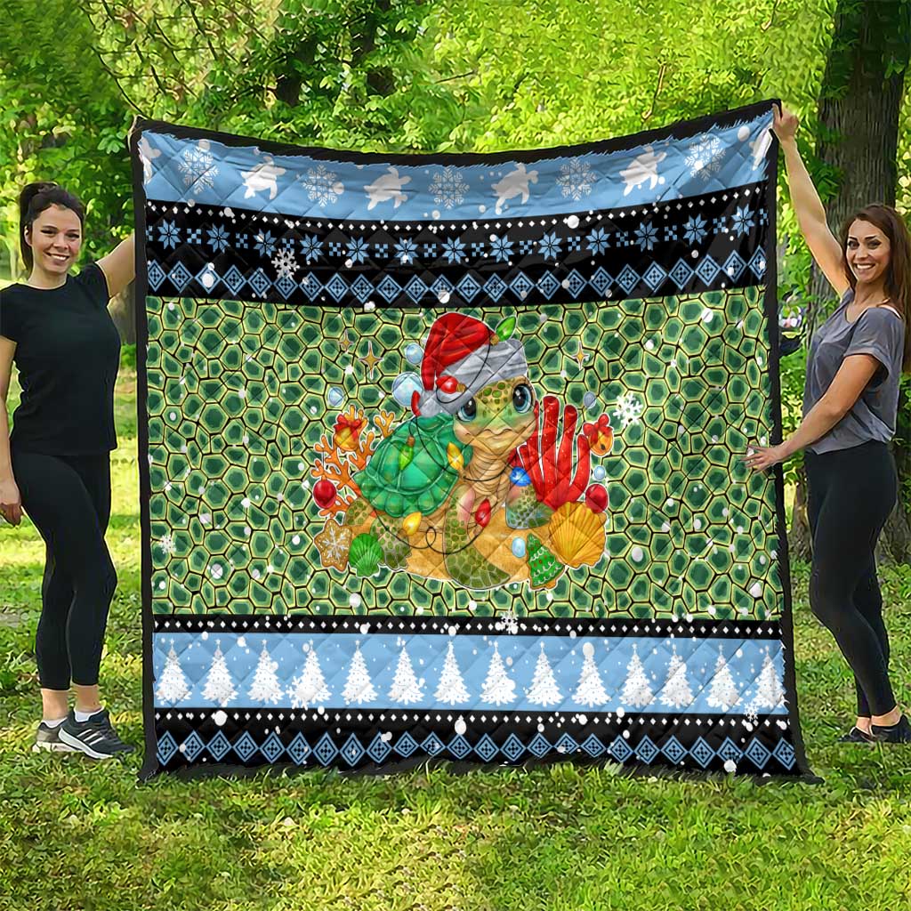 Micronesia Christmas Quilt with Santa Turtle Coral Reef and Holiday Ocean Pattern - Polynesian Pride