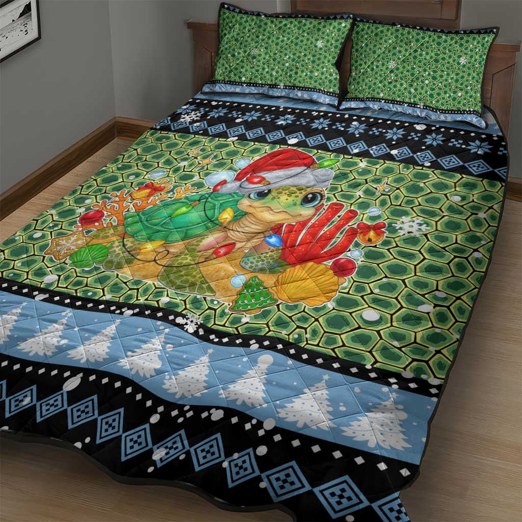 Micronesia Christmas Quilt Bed Set with Santa Turtle Coral Reef and Holiday Ocean Pattern - Polynesian Pride