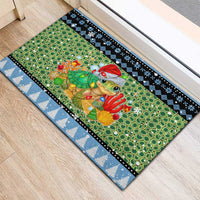 Micronesia Christmas Rubber Doormat with Santa Turtle Coral Reef and Holiday Ocean Pattern - Polynesian Pride