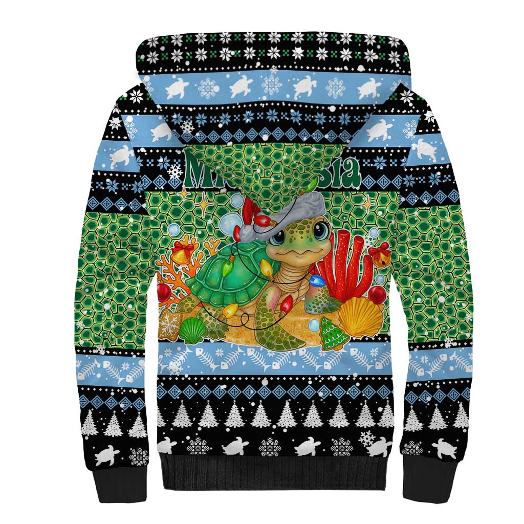 Micronesia Christmas Sherpa Hoodie with Santa Turtle Coral Reef and Holiday Ocean Pattern - Polynesian Pride
