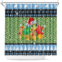 Micronesia Christmas Shower Curtain with Santa Turtle Coral Reef and Holiday Ocean Pattern - Polynesian Pride