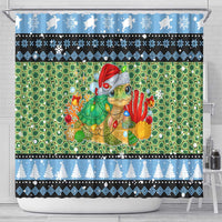 Micronesia Christmas Shower Curtain with Santa Turtle Coral Reef and Holiday Ocean Pattern - Polynesian Pride