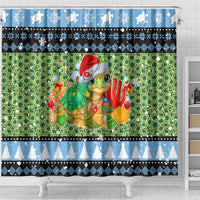 Micronesia Christmas Shower Curtain with Santa Turtle Coral Reef and Holiday Ocean Pattern - Polynesian Pride