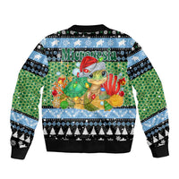 Micronesia Christmas Sleeve Zip Bomber Jacket with Santa Turtle Coral Reef and Holiday Ocean Pattern - Polynesian Pride