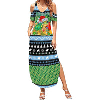 Micronesia Christmas Summer Maxi Dress with Santa Turtle Coral Reef and Holiday Ocean Pattern - Polynesian Pride