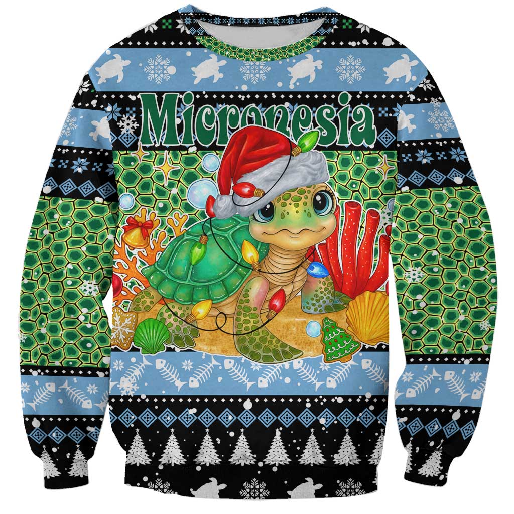 Micronesia Christmas Sweatshirt with Santa Turtle Coral Reef and Holiday Ocean Pattern - Polynesian Pride