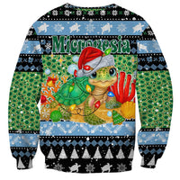 Micronesia Christmas Sweatshirt with Santa Turtle Coral Reef and Holiday Ocean Pattern - Polynesian Pride