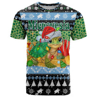 Micronesia Christmas T Shirt with Santa Turtle Coral Reef and Holiday Ocean Pattern - Polynesian Pride