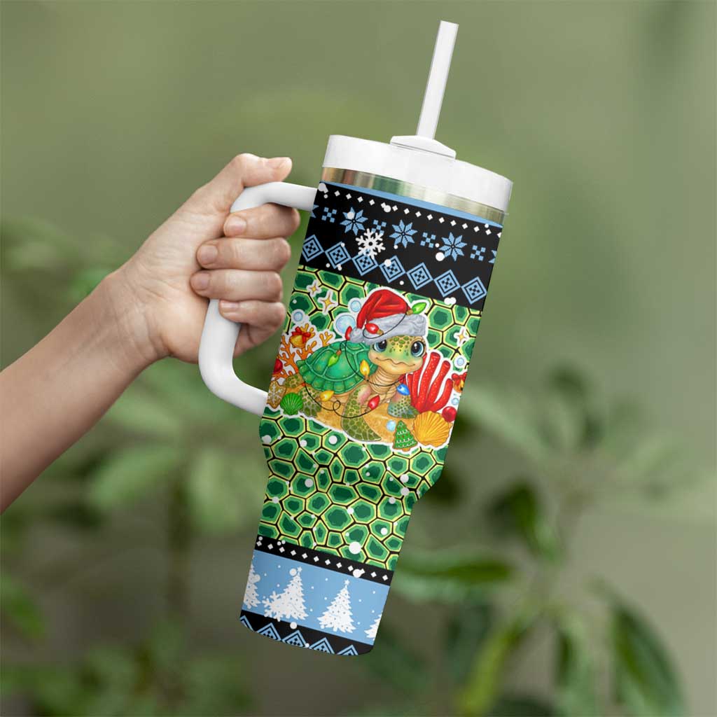 Micronesia Christmas Tumbler With Handle with Santa Turtle Coral Reef and Holiday Ocean Pattern - Polynesian Pride