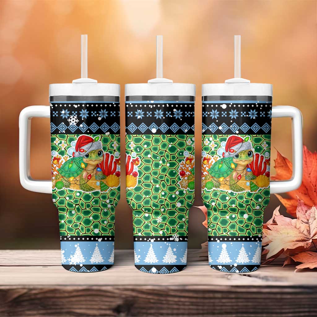 Micronesia Christmas Tumbler With Handle with Santa Turtle Coral Reef and Holiday Ocean Pattern - Polynesian Pride