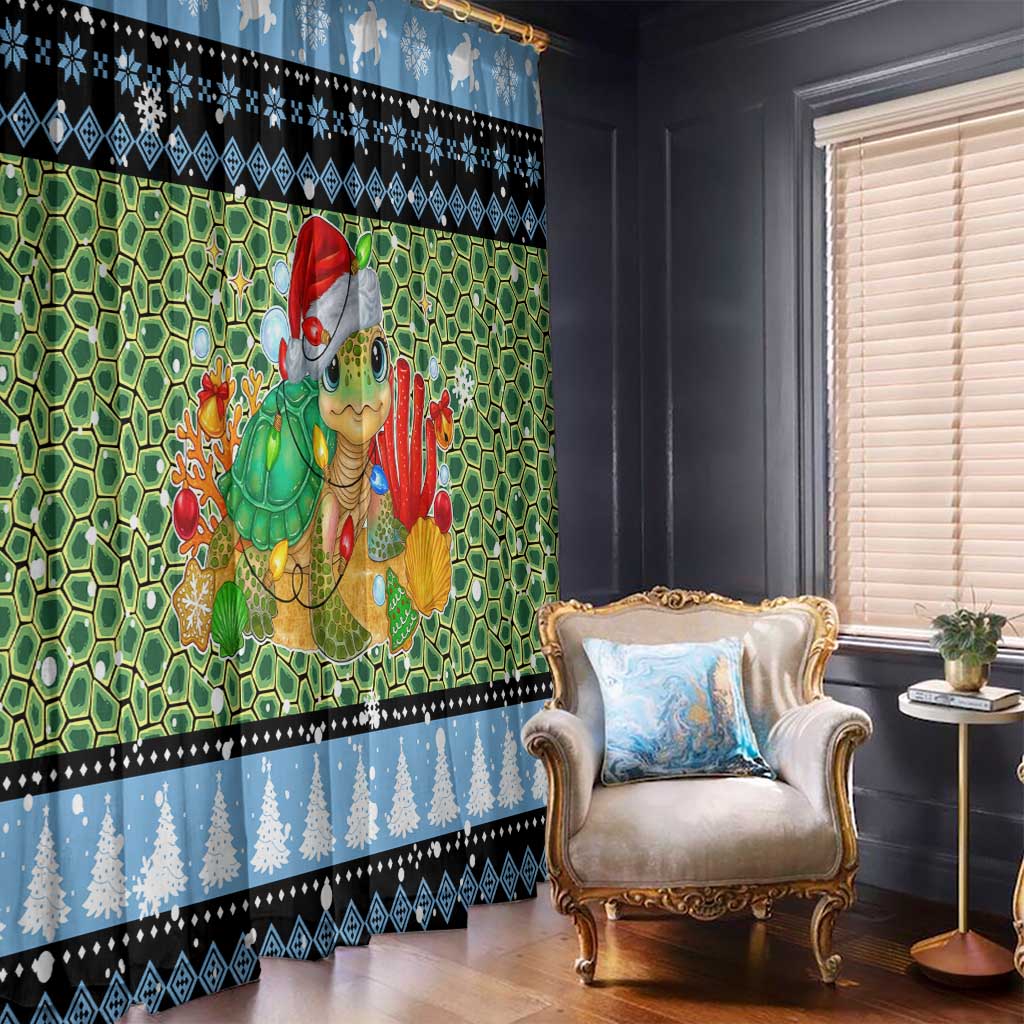 Micronesia Christmas Window Curtain with Santa Turtle Coral Reef and Holiday Ocean Pattern - Polynesian Pride