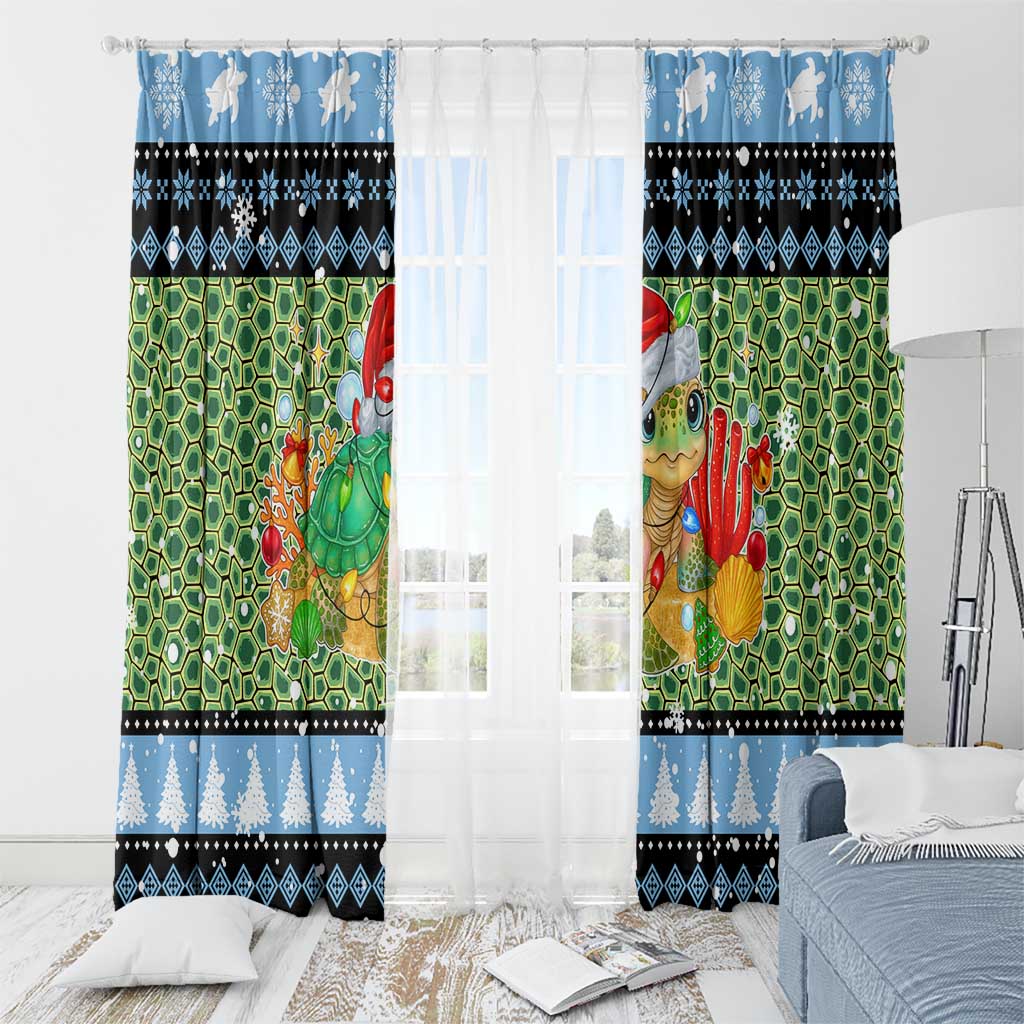 Micronesia Christmas Window Curtain with Santa Turtle Coral Reef and Holiday Ocean Pattern - Polynesian Pride