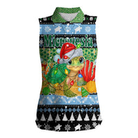 Micronesia Christmas Women Sleeveless Polo Shirt with Santa Turtle Coral Reef and Holiday Ocean Pattern - Polynesian Pride