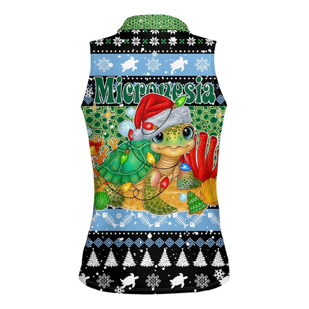 Micronesia Christmas Women Sleeveless Polo Shirt with Santa Turtle Coral Reef and Holiday Ocean Pattern - Polynesian Pride