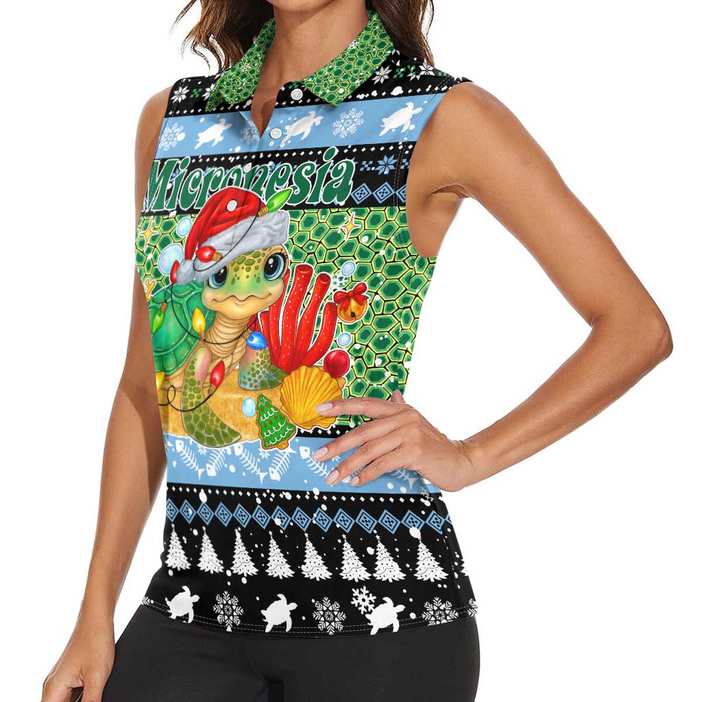 Micronesia Christmas Women Sleeveless Polo Shirt with Santa Turtle Coral Reef and Holiday Ocean Pattern - Polynesian Pride