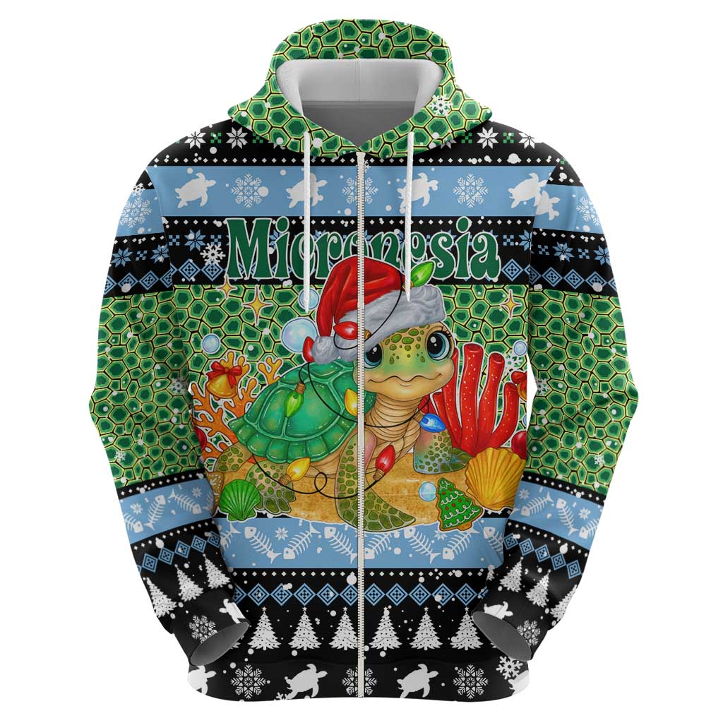 Micronesia Christmas Zip Hoodie with Santa Turtle Coral Reef and Holiday Ocean Pattern - Polynesian Pride