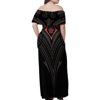 Feminine Polynesian Family Matching Off Shoulder Maxi Dress and Hawaiian Shirt Mandala Tattoo Style TS04 - Polynesian Pride
