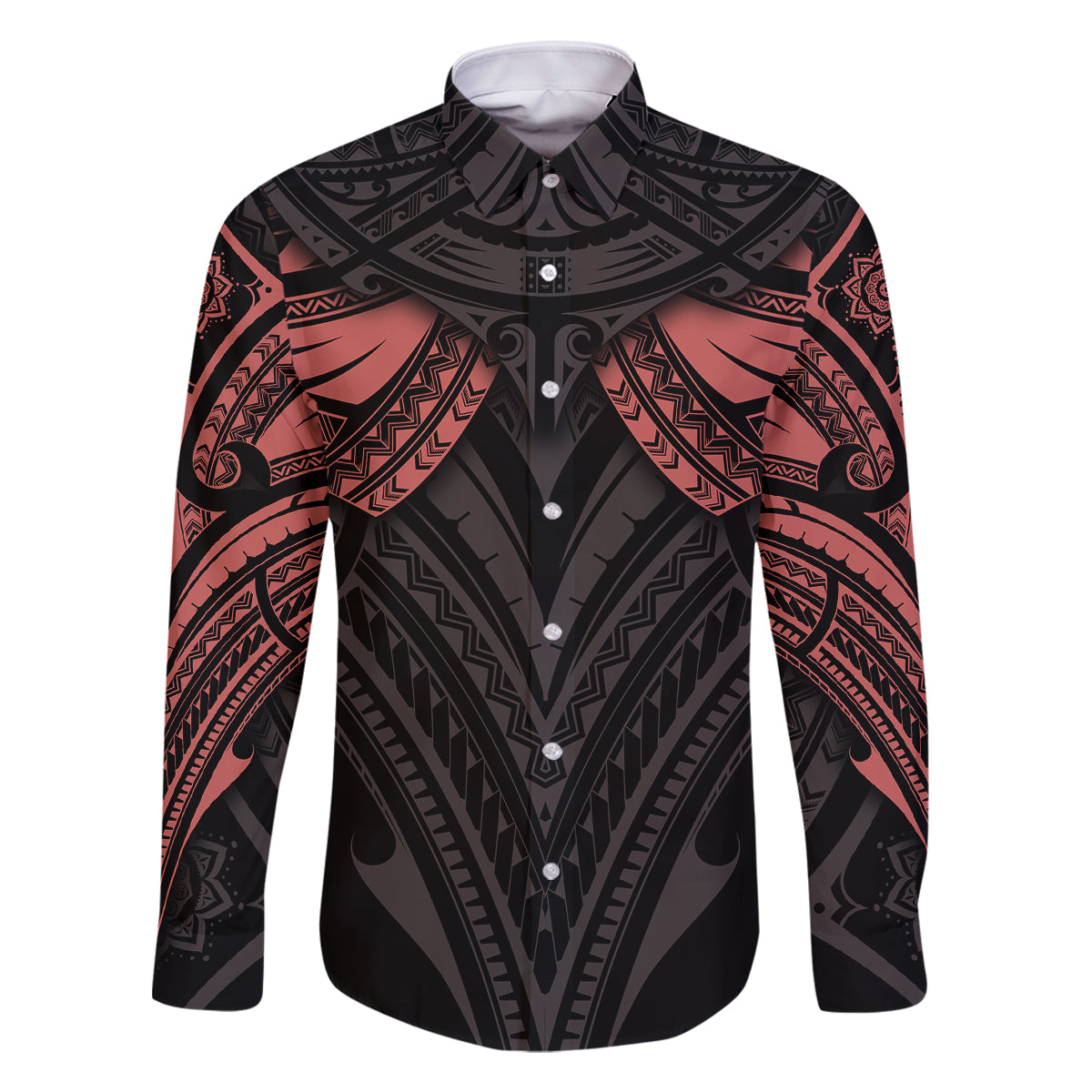 Feminine Polynesian Family Matching Tank Maxi Dress and Hawaiian Shirt Mandala Tattoo Style TS04 Dad's Shirt - Long Sleeve Black - Polynesian Pride