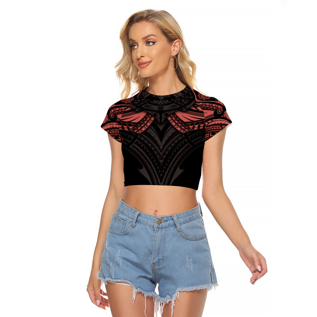 Feminine Polynesian Raglan Cropped T Shirt Mandala Tattoo Style TS04 Female Black - Polynesian Pride