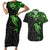 Polynesian Couples Matching Short Sleeve Bodycon Dress and Hawaiian Shirt Hammerhead Shark Tribal Pattern Black Green Version TS04 Black/Green - Polynesian Pride