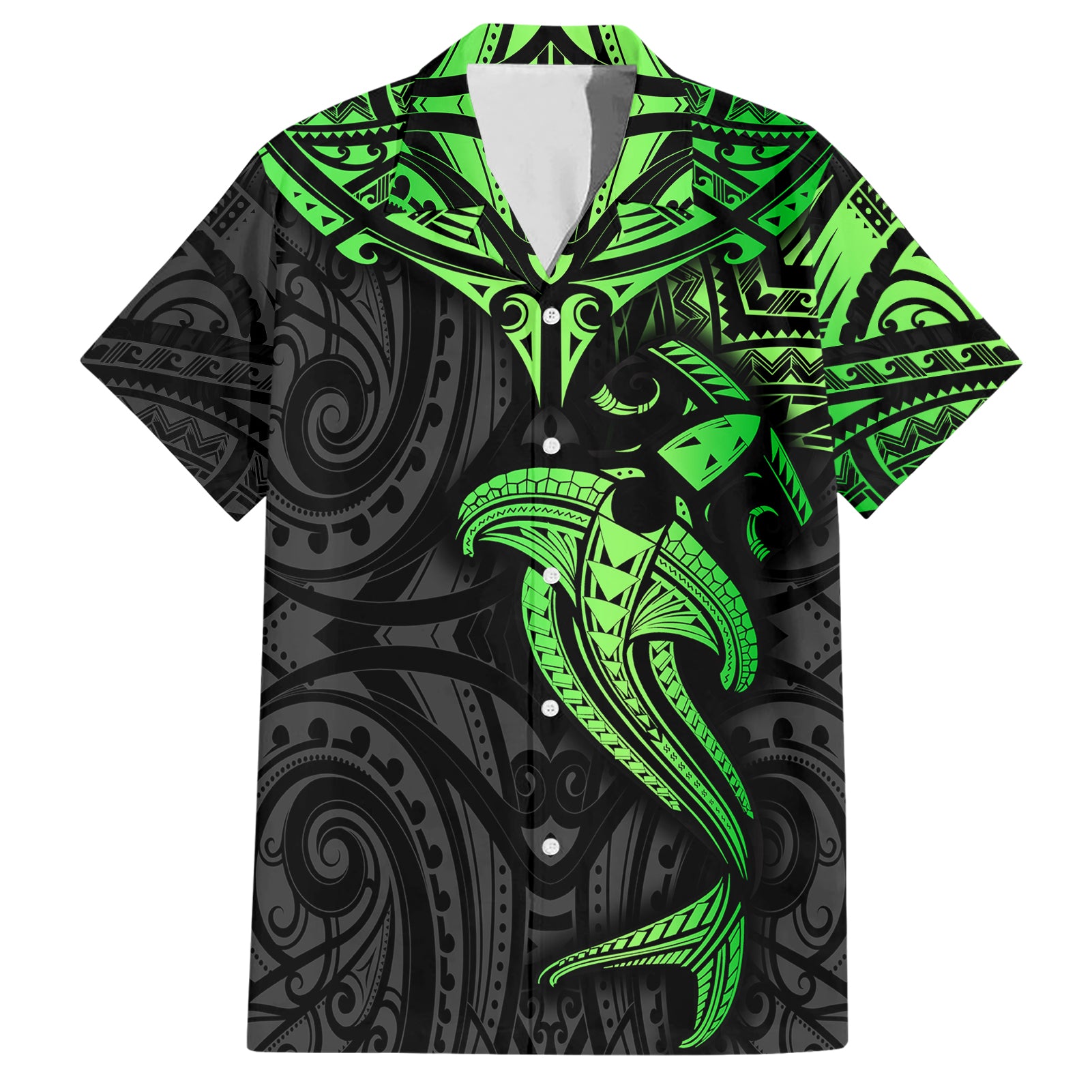 Polynesian Hawaiian Shirt Hammerhead Shark Tribal Pattern Black Green Version TS04 Black/Green - Polynesian Pride