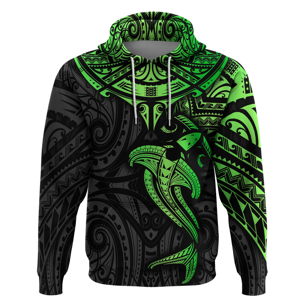 Polynesian Hoodie Hammerhead Shark Tribal Pattern Black Green Version TS04 Black/Green - Polynesian Pride