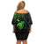 Polynesian Off Shoulder Short Dress Hammerhead Shark Tribal Pattern Black Green Version TS04 - Polynesian Pride